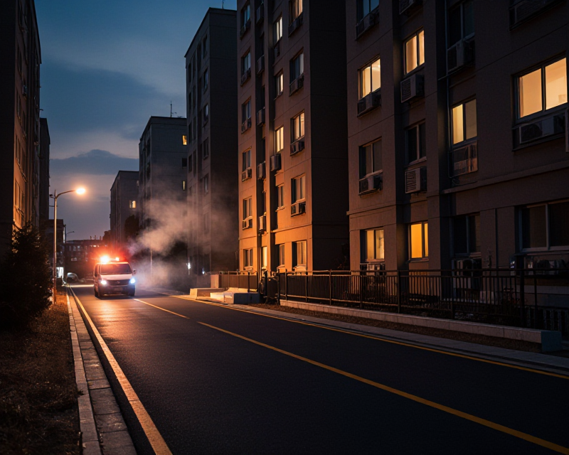 Atmospheric Korean Apartment Complex at Night