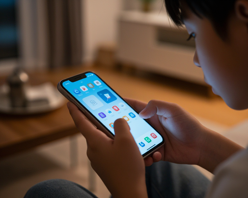 Teenager using smartphone in Seoul